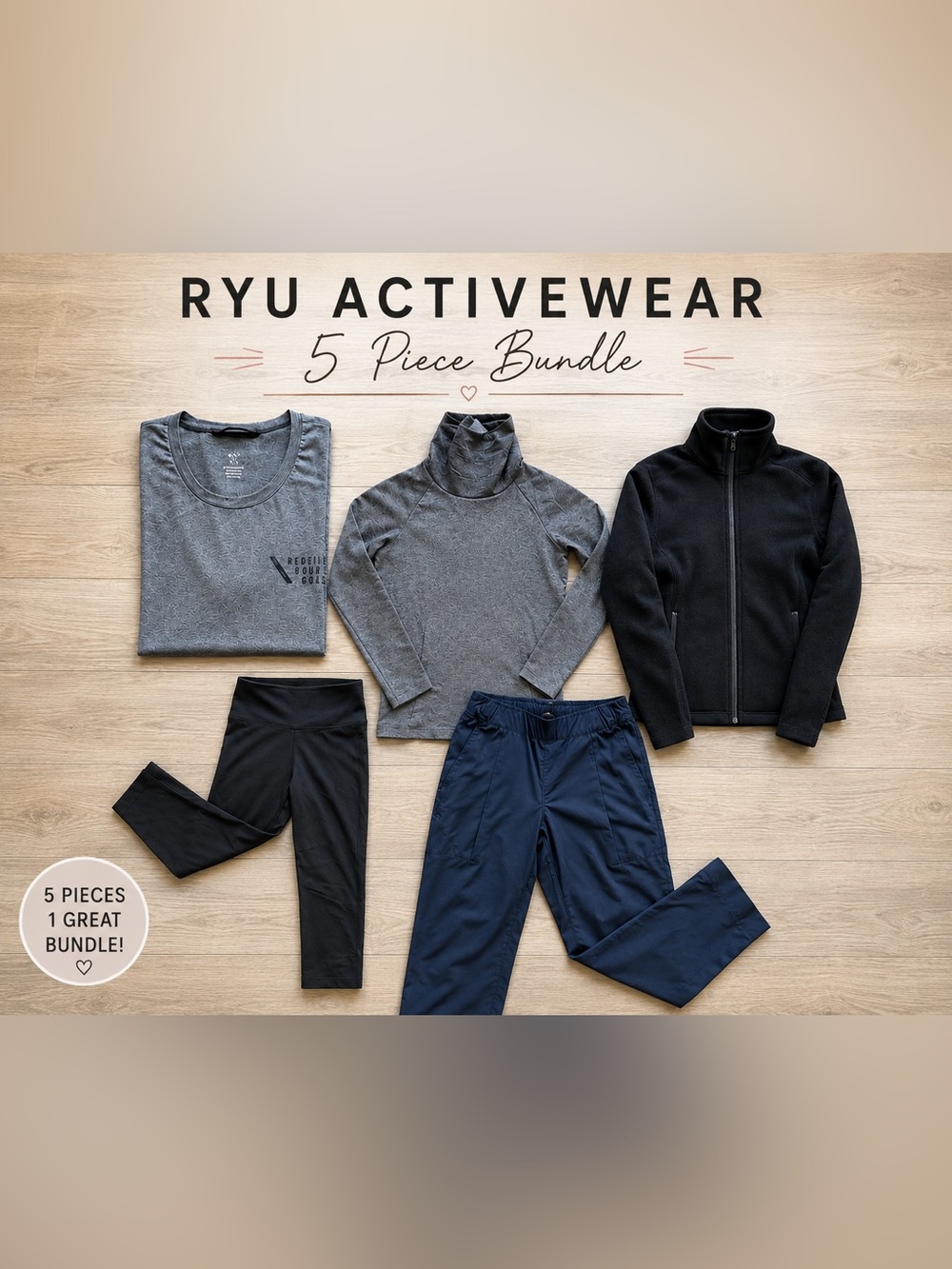 RYU Activewear 5 Piece Bundle Women’s Size S Leggings Pants Tops Jacket